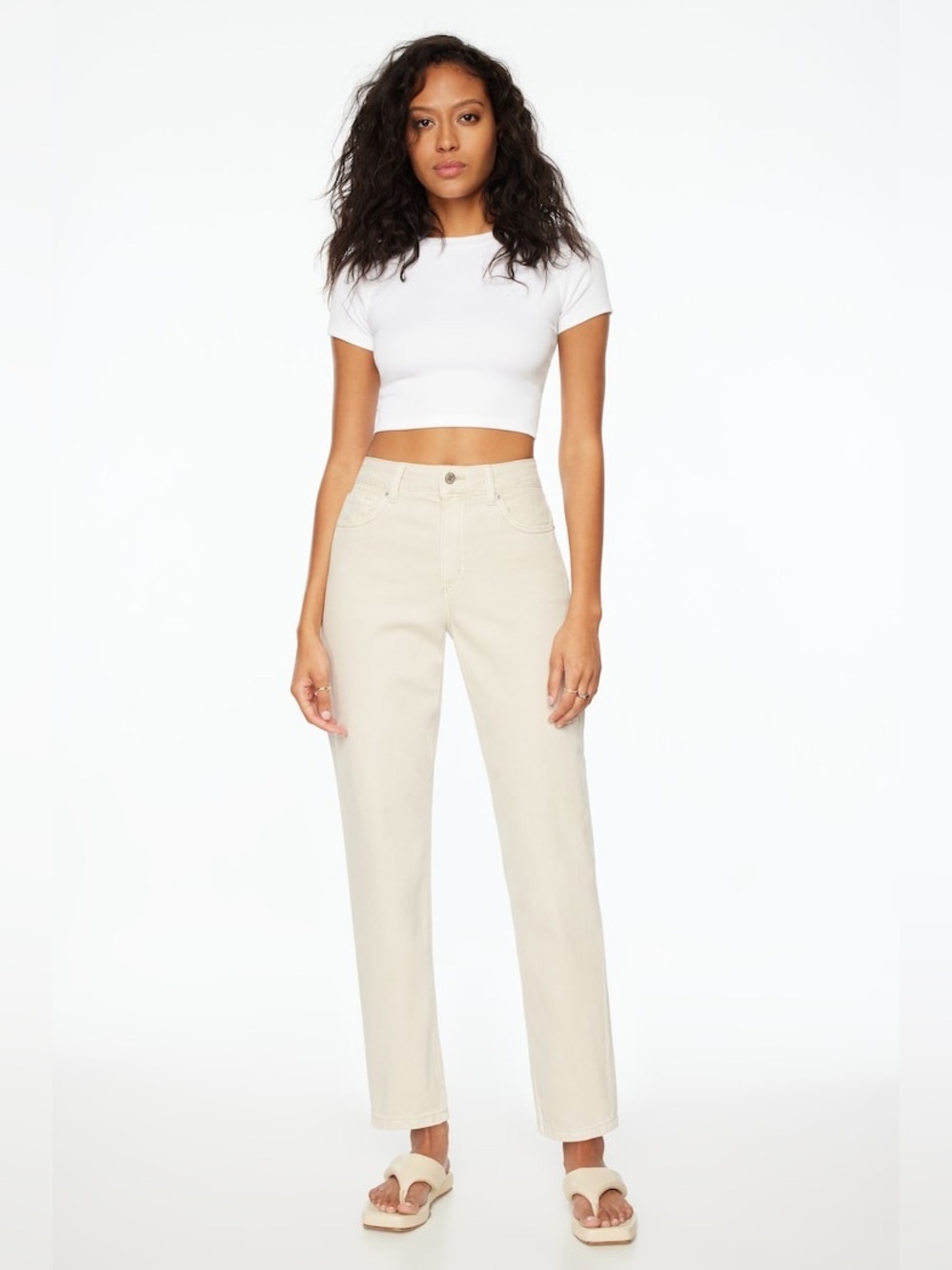 Dynamite Beige Claudia Mom Straight Leg High Rise Jeans Pants Cotton US 25